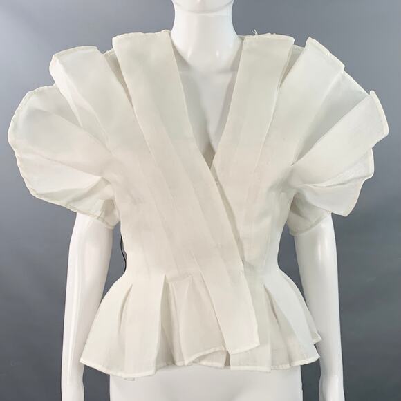VICTOR COSTA Vintage Size 8 White Pleated Origami Dress Top - Picture 1 of 9